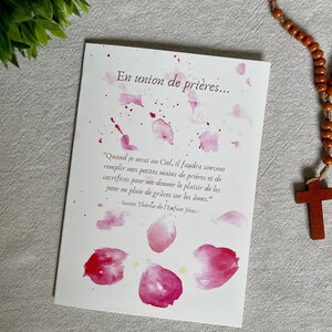 Carte de condoléances aquarelle rose "En union de prières"