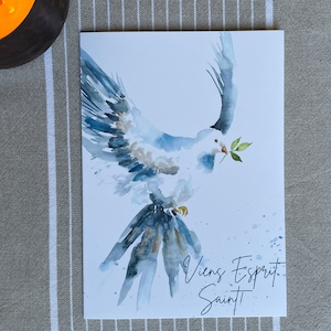 Carte de prière / confirmation, aquarelle "Viens Esprit Saint !"