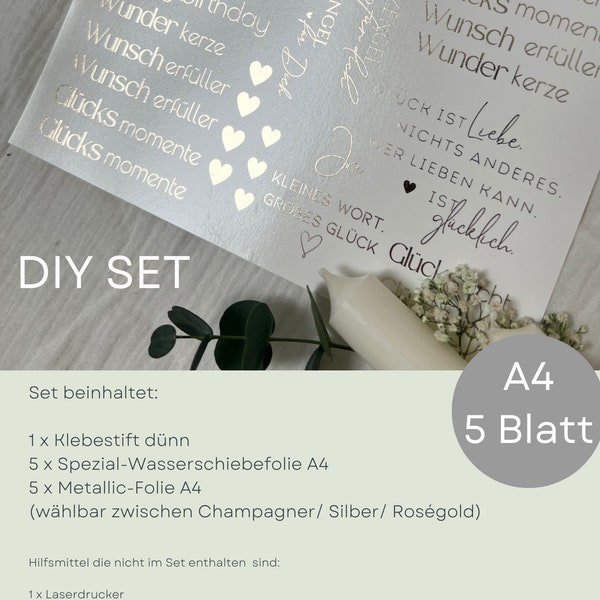 DIY Set Metallic Wasserschiebefolien ||Stabkerzen | Kerzen bedrucken