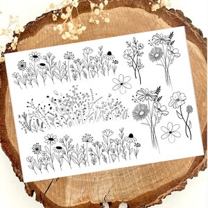 Randlose RUB ON UV Sticker - filigrane verschiedene Sprüche | Motive | Raysin | Klötzchen | randlos | Wiesenblumen