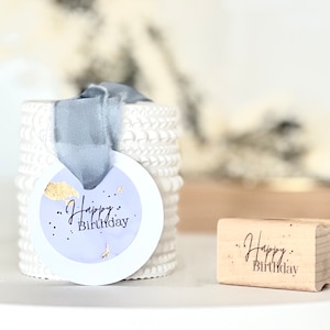 Stempel Happy Birthday // Holzstempel Geschenkanhänger // Geschenkstempel