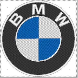 Può includere: Un cerotto circolare bianco e nero con il logo BMW. Il logo presenta un design a elica blu e bianco con le lettere "BMW" in bianco attorno all'esterno del cerchio.