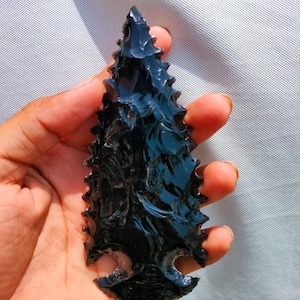 Lava Blade Black Obsidian Arrowhead — Hand‑Knapped Spearhead for Protection,  6&quot; inch Black Obsidian Arrowhead spearheaded huntingtool