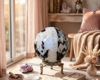 Esfera de Pedra da Lua Arco-Íris – Bola de Cristal Brilhante