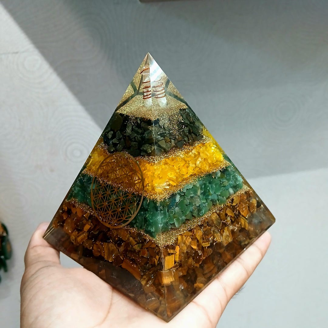 Orgonite Money Magnet Pyramid: Pyrite, Citrine, Jade & Tiger Eye - Etsy