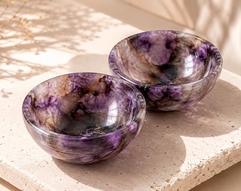 Hand Carved Natural Amethyst Crystal Bowl, Offering Ring Holder (2 Inches)