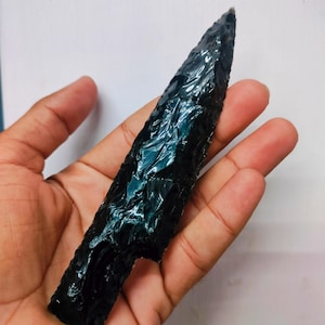 Handmade Black Obsidian Arrowhead – Natural Spearhead for Protection, Grounding & Energy Work | 6&quot; Obsidian Knife Point Crystal