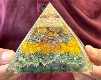 Orgonite Pyramid, Tiger Eye, Aventurine, Copper Coil, Energy Balancing Decor
