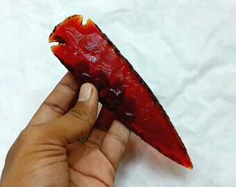 Large Red Obsidian Arrowhead – Hand-Knapped Crystal Spearhead, Red Glass Arrowhead Volcanic Glass Blade for Protection, Energy Healing & Dec