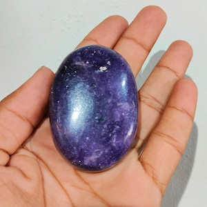 Lepidolite Palm Stone (40-55mm) - Calming Crystal for Stress & Anxiety Relief - Emotional Balance Stone- Pocket Stone