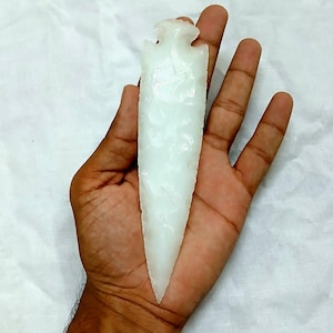 Handmade White Jade Glass Arrowhead: 6&quot; Spiritual Decor Crystal