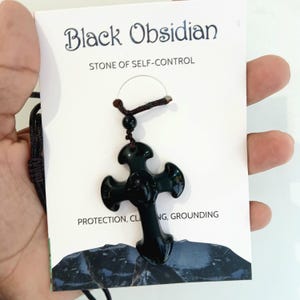 Black Obsidian Cross Pendant Necklace | Natural Crystal Protection Amulet | Obsidian Healing Stone Jewelry | Spiritual Gift for Men & Women