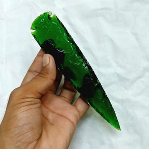 Hand Knapped Aqua Green Obsidian Spearhead – Large 1″–6″ Stone Blade for Protection, Grounding & Throat Chakra Healing Green Obsidian Arrow