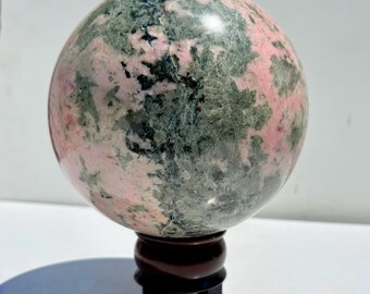 Massive Rosa Rhodonit Kugel | 150 mm Statement Kristallkugel, natürliche schwarze Muster, Healing Decor