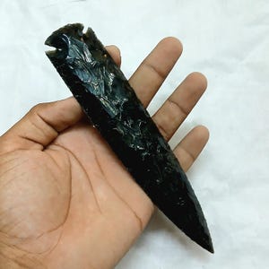 Black Obsidian Arrowhead – 6&quot; Hand-Knapped Volcanic Glass Blade, Ritual Cord-Cutting Knife, Crystal Healing Tool for Root Chakra