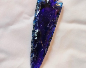 Dark Blue Obsidian Arrowhead – Hand-Knapped Aqua Obsidian  Spear Point for Protection Grounding 6&quot; Blue Sharp Arrowhead