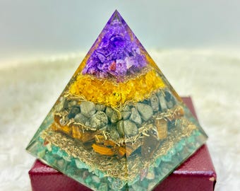 Money Magnet Orgonite Pyramid | Pyrite, Citrine, Jade & Tiger Eye