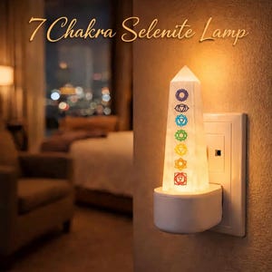 セレナイト製セブンチャクラランプ – 手作りのクリスタルナイトライト装飾
