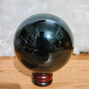 Large Black Obsidian Sphere  – Natural Giant Black Obsidian Crystal Protection & Grounding Crystal | Metaphysical Power Charged Decoration B