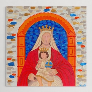 Acrylic painting, wall decoration, housewarming gift, gift for her, Virgin Mary painting, Virgen de coromoto, kitchen decor, shop decor.