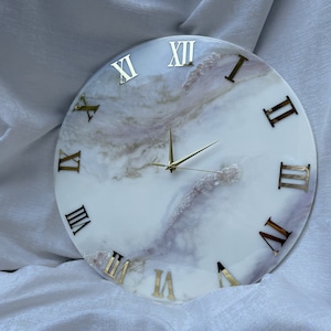 Epoxy Resin Clock Decor 20&quot;(50cm) Home Wall Wood Clock Face Gift Natural Crystal Rose Quartz