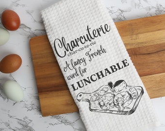 Charcuterie Küchenhandtuch 40,5 x 72 cm Weiße Waffel Mikrofaser 2er Set, Lustige Geschirrtücher, Geschenk für Sie