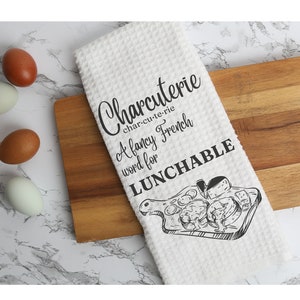 Charcuterie Kitchen Hand Towel 16&quot; x 28&quot; White Waffle Microfiber Set of 2, Funny Dish Towels, Gift For Her, Hostess Gift, Housewarming Gift