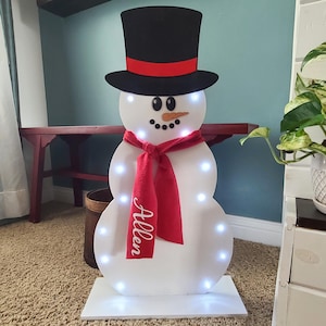 Personalized Wooden Lighted Snowman, Farmhouse Snowman, Holiday Decor, Front Porch Snowman, Christmas, Winter Decor, Outdoor Christmas Decor