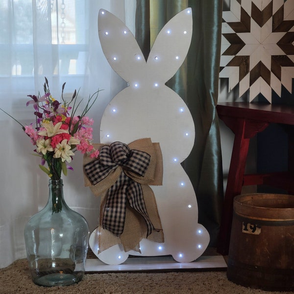 Lighted Wood Farmhouse Easter Bunny, Rustic Easter Bunny, Wood Easter Bunny, Wood Bunny, Front Porch Decor, Lighted Wood Bunny, In/Out Door.