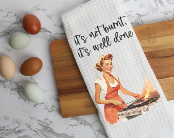 Es ist nicht verbrannt, es ist gut gemacht, weiße Waffel-Mikrofaser-Küchen-Geschirr-Handtuch-Set von 2, lustige Küchentücher, Housewarming-Geschenke