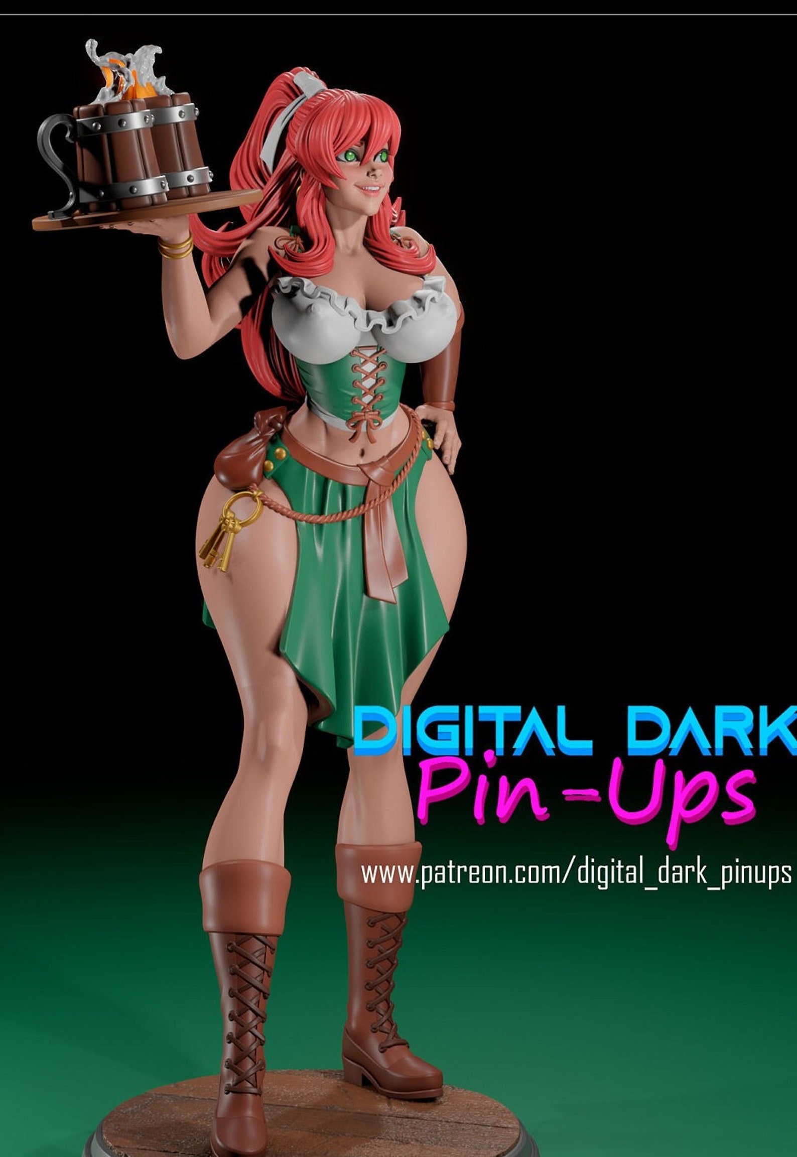 Barmaid Fan Art 3D Printed Resin Model Kit SFW NSFW FUTA Digital Dark
