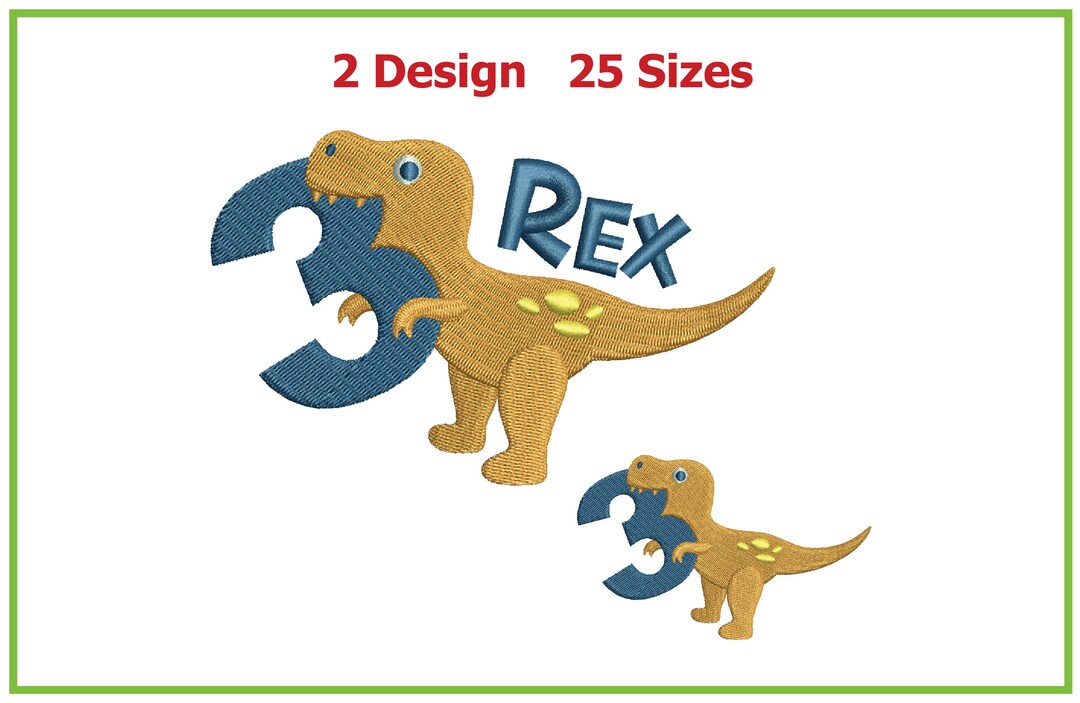 Three Rex Pattern Three Rex Embroidery, Dinosaur Embroidery Design, Birthday Boy Rex ...