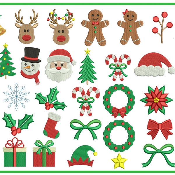 Mini Christmas Embroidery Mistletoe Embroidery Stitch , Set Christmas Embroidery Design, Santa Hat Satin Stitch Floral Designs