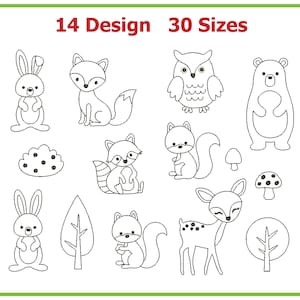 かわいい森の刺繍、走る森の刺繍デザイン、走る動物の刺繍デザイン、森の刺繍ファイル、14 のデザイン 30 サイズ