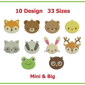 フェイス ウッドランド 刺繍、ヘッド ウッドランド 刺繍デザイン、ヘッド アニマル 刺繍、ウッドランド マシン、ミニとビッグ、10 デザイン 33 サイズ