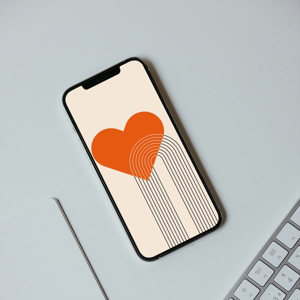 Valentines Day Mid Century Modern Phone Background, Love Neutral Aesthetic Elements, Love Century Modern Wallpaper Love Abstract Shape