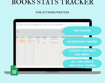 AUTEUR BOEKSTATISTIEKEN Tracker | Spreadsheet voor schrijvers| Woordentellingtracker | Boekorganizer | Google Spreadsheets