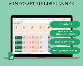Bouwplanner voor Minecraft | Checklist bouwen | Begeleidende planner voor Minecraft | Google Spreadsheets | Minecraft-ideeën voor bouwen