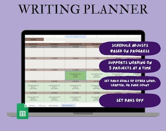 Dagelijkse planner voor het schrijven van boeken | Automatische aanpassingen op basis van voortgang | Digitale planner voor romans schrijven | Schrijver / schrijfplanner | Schrijverdagboek