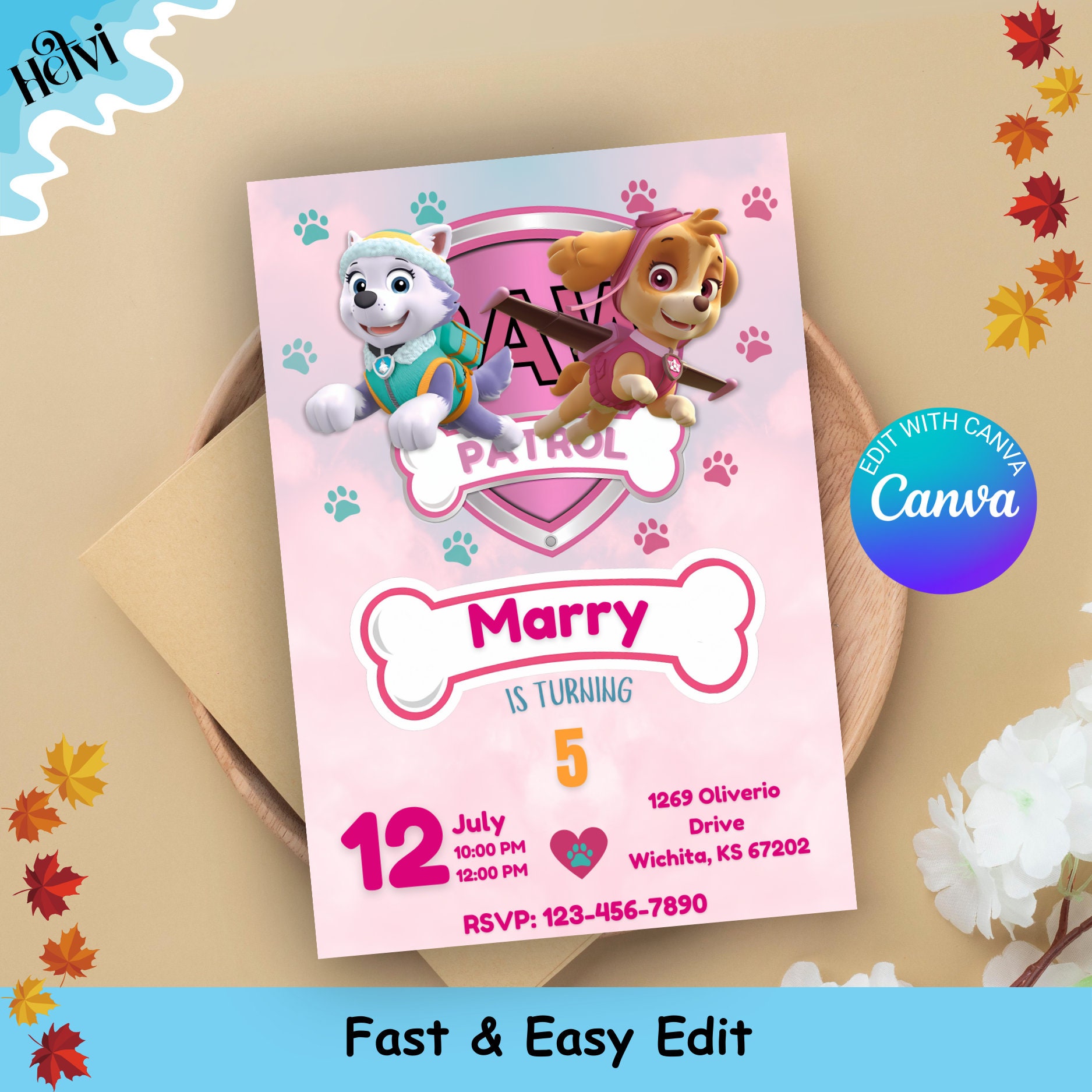 Paw Patrol Birthday invitation girl editable digital invite happy birthday card of paw patrol invitation template