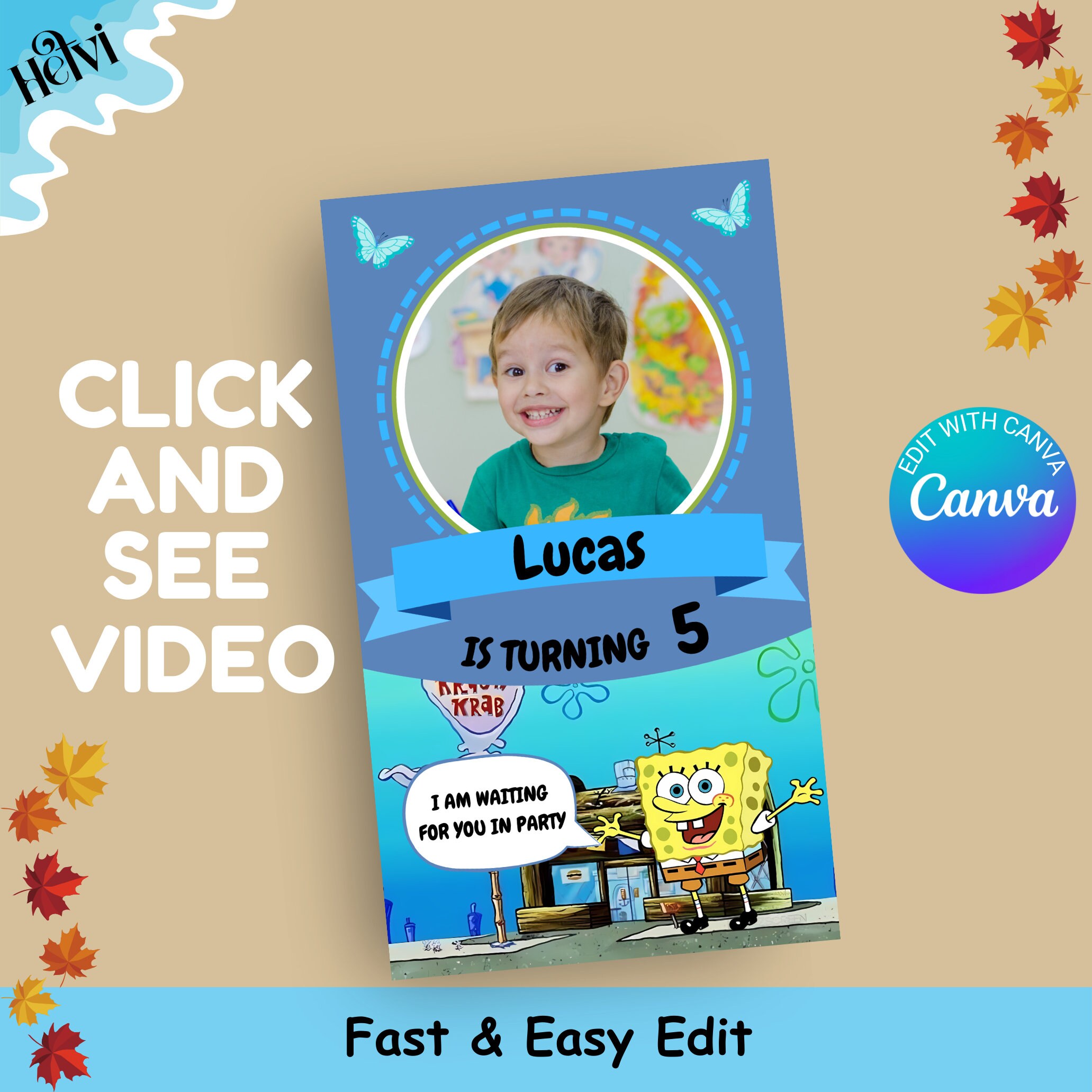 SpongeBob birthday invitation editable SquarePants invitation video invitation animation party editable electronic invitation