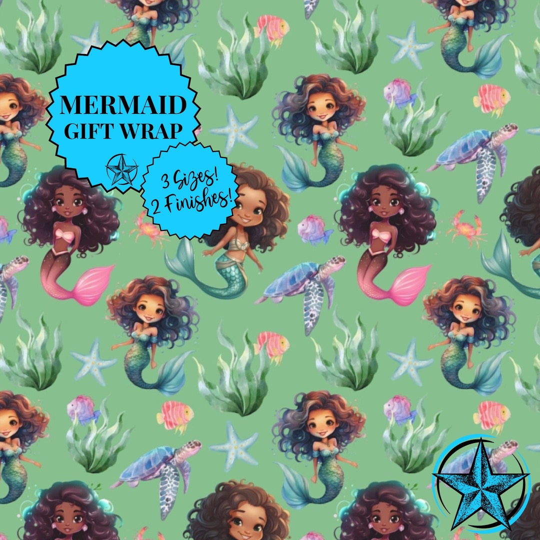 Black Mermaid Wrapping Paper. Vibrant Ecoluxury African American Mermaid Birthday Theme Gift