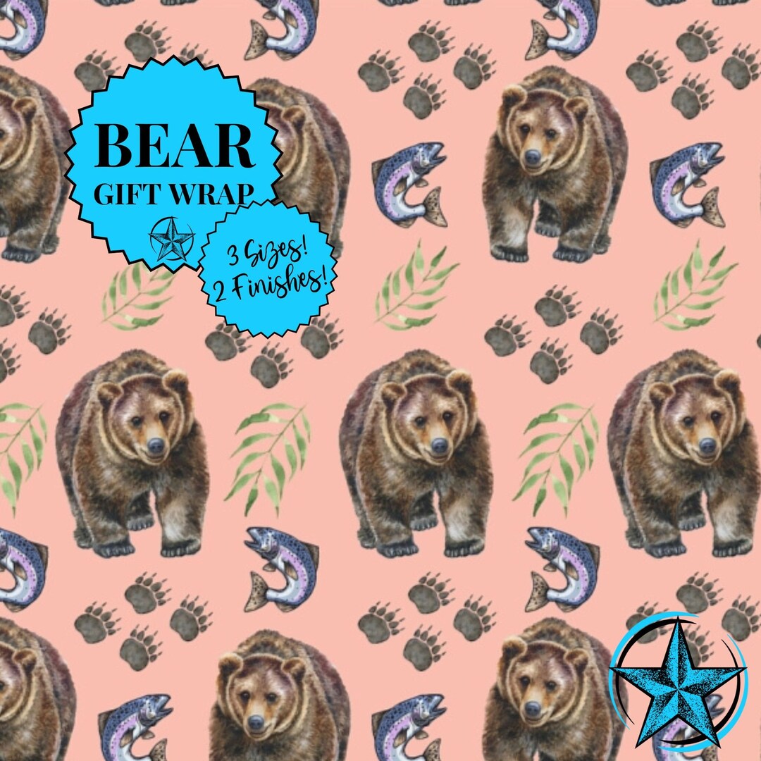 Bear Wrapping Paper. Vibrant Ecofriendly Bear Birthday Theme Gift Wrap