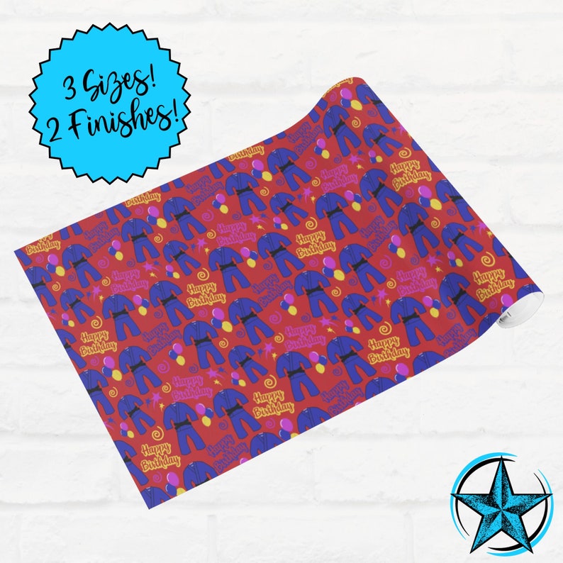 Jiujitsu Birthday Wrapping Paper. Vibrant Ecoluxury Brazilian BJJ