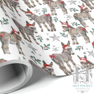 Donkey Christmas Wrapping Paper – Adorable Donkey Lovers Luxury Gift Wrap - Vibrant & Eco-Friendly for Christmas Gifts for Her and Him