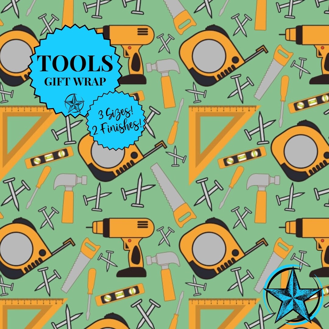 Tools Wrapping Paper. Vibrant Ecoluxury Handyman Construction Birthday
