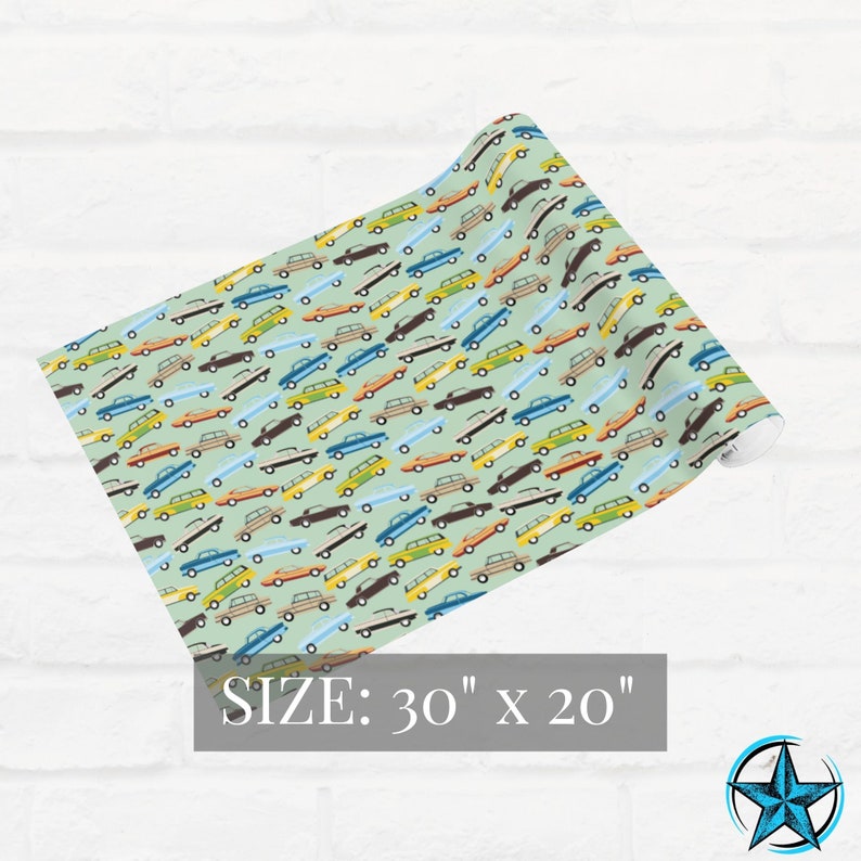 Car Wrapping Paper. Vibrant Ecoluxury Vintage Car Lover Birthday Theme