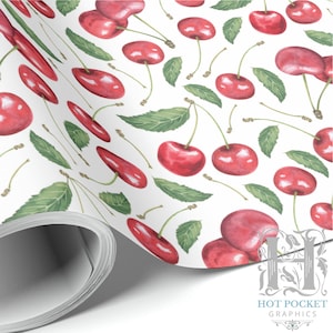 Cherries Wrapping Paper: Eco-Luxury Gift Wrap, Summer Fruit Design