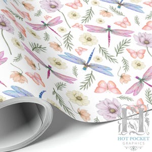 Botanical Floral Wrapping Paper: Eco-Friendly Dragonfly & Butterfly Gift Wrap