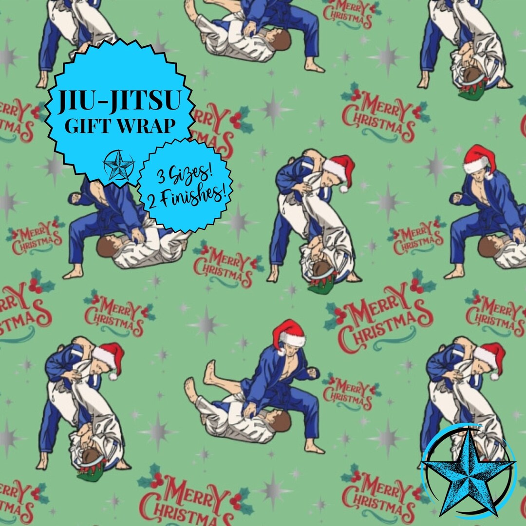 Retro Jiujitsu Christmas Wrapping Paper. Vibrant Ecoluxury BJJ
